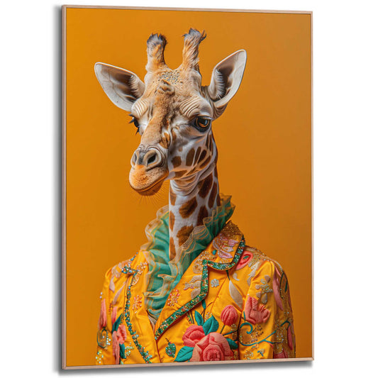 Framed in Wood Giraffe Portrait Orange 70x50
