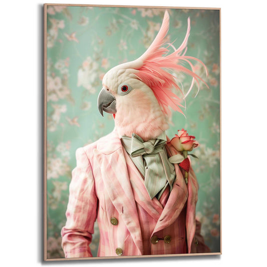 Framed in Wood Dressed Pink Bird 70x50