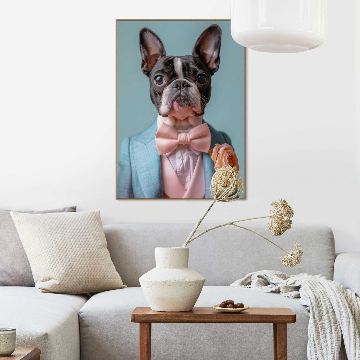Framed in Wood Dressed Boston Terrier 70x50