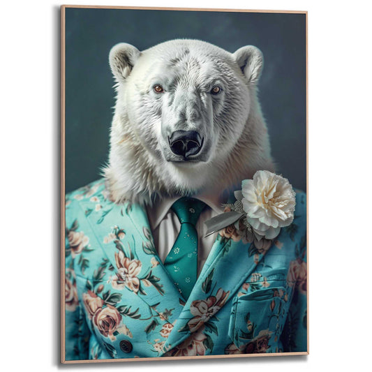 Framed in Wood Ice Bear Suit 70x50