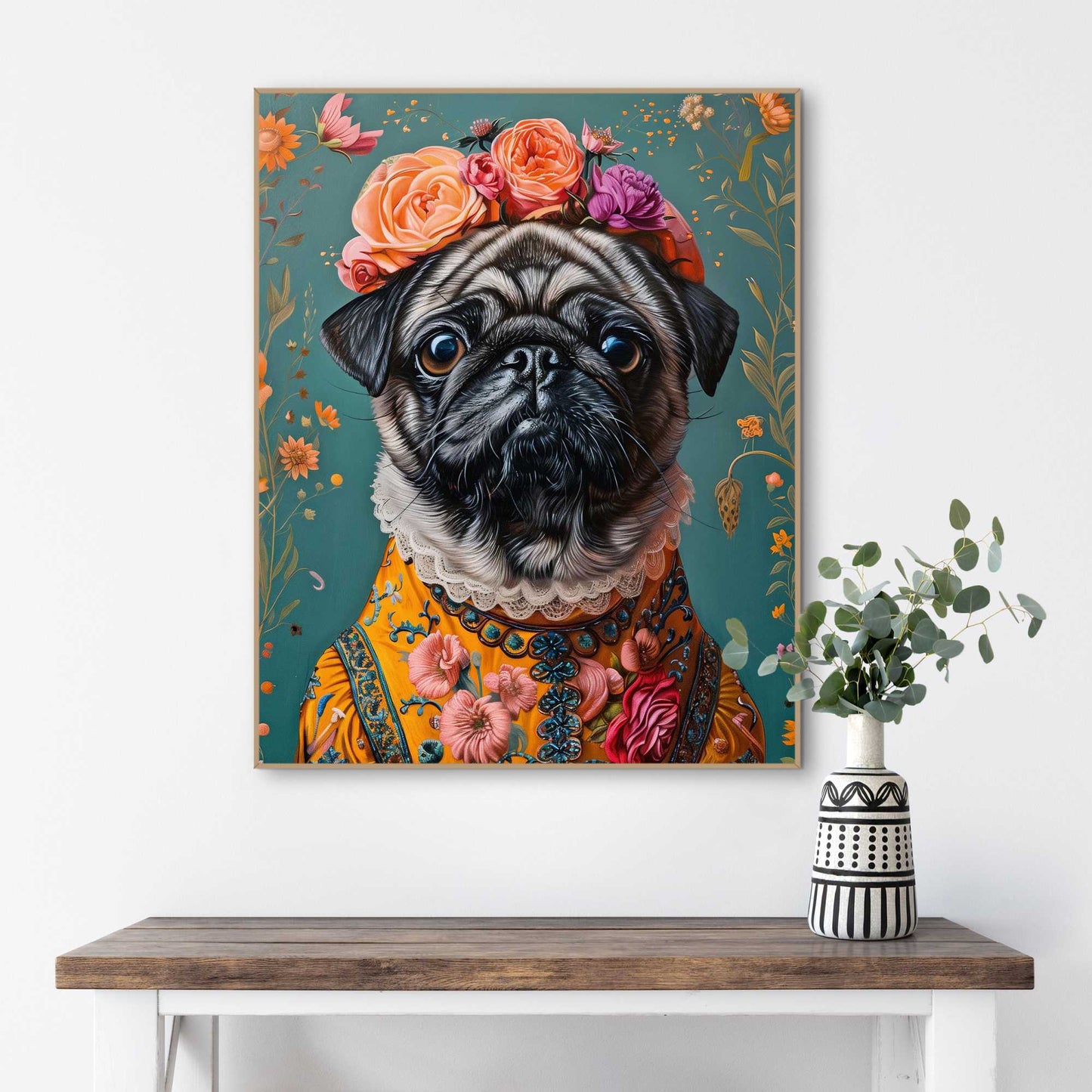 Framed in Wood Female Pug 50x40