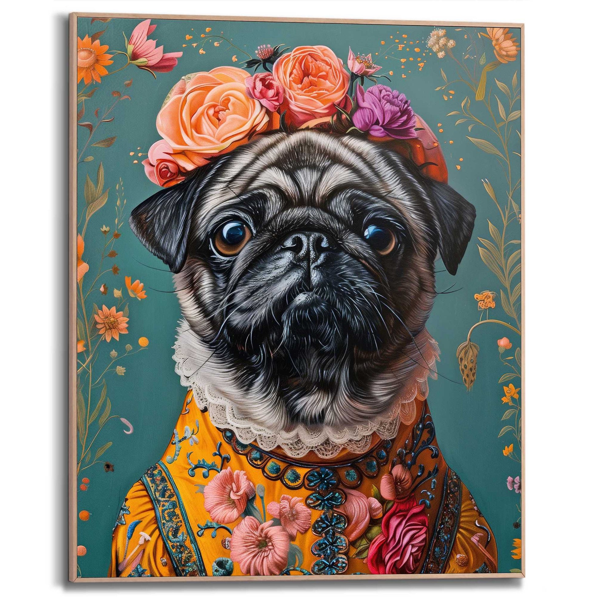 Framed in Wood Female Pug 50x40