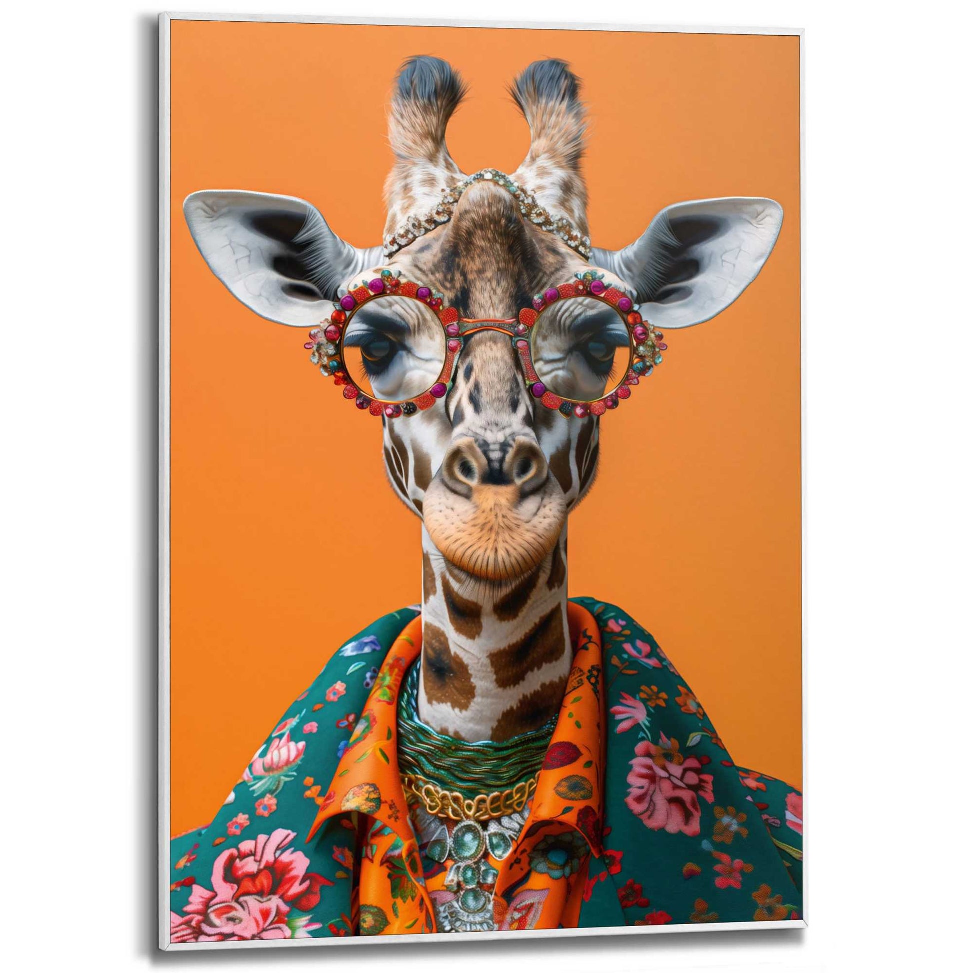 Framed in White Happy Giraffe 70x50