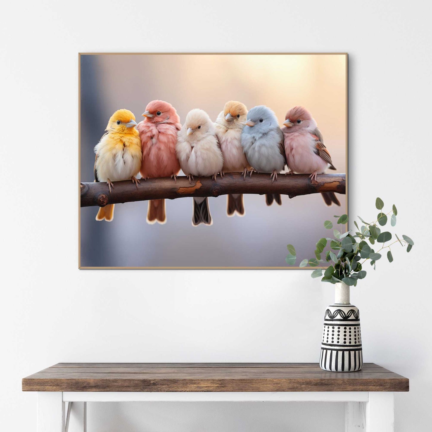 Framed in Wood Birds in Pastel Colours 40x50