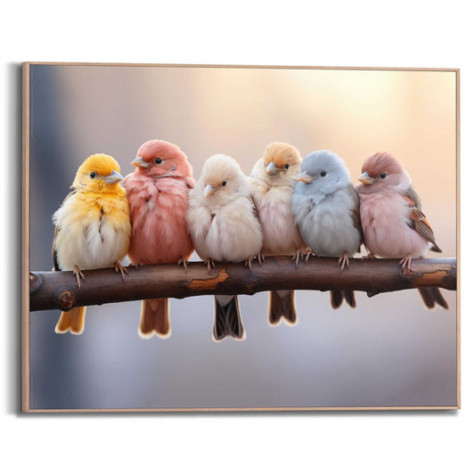 Framed in Wood Birds in Pastel Colours 40x50