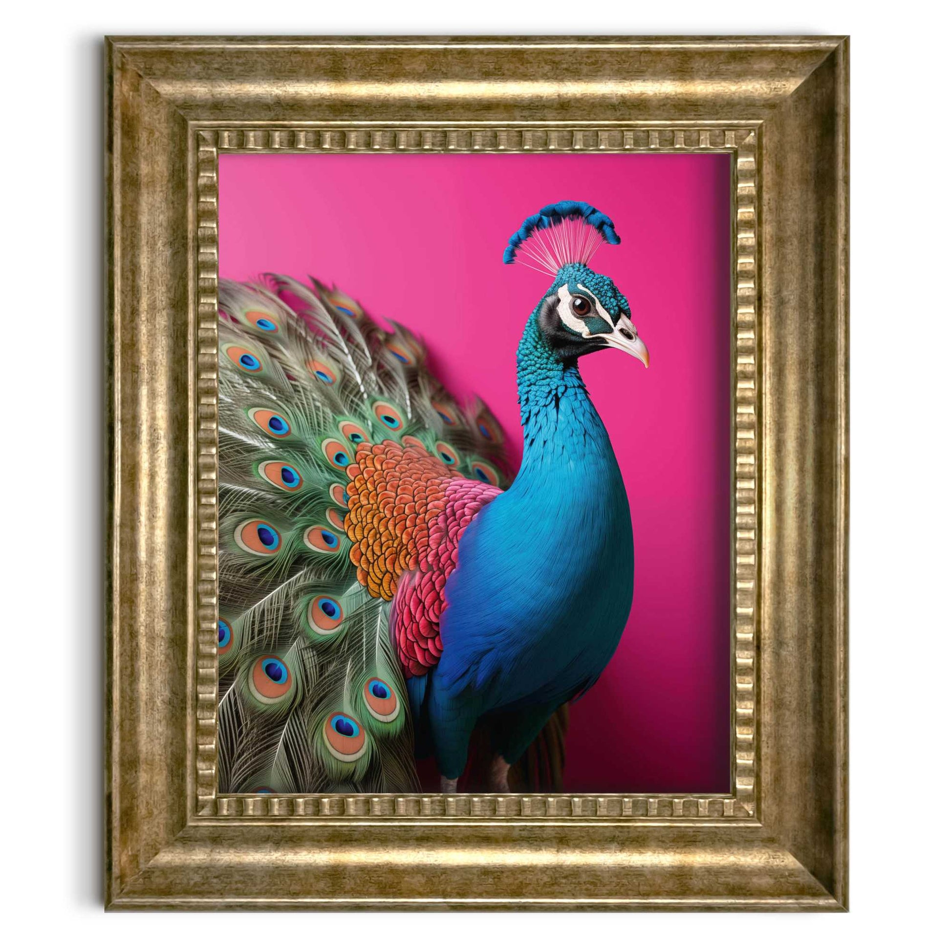 Stylish print in baroque frame Pink Blue Bird 65x55