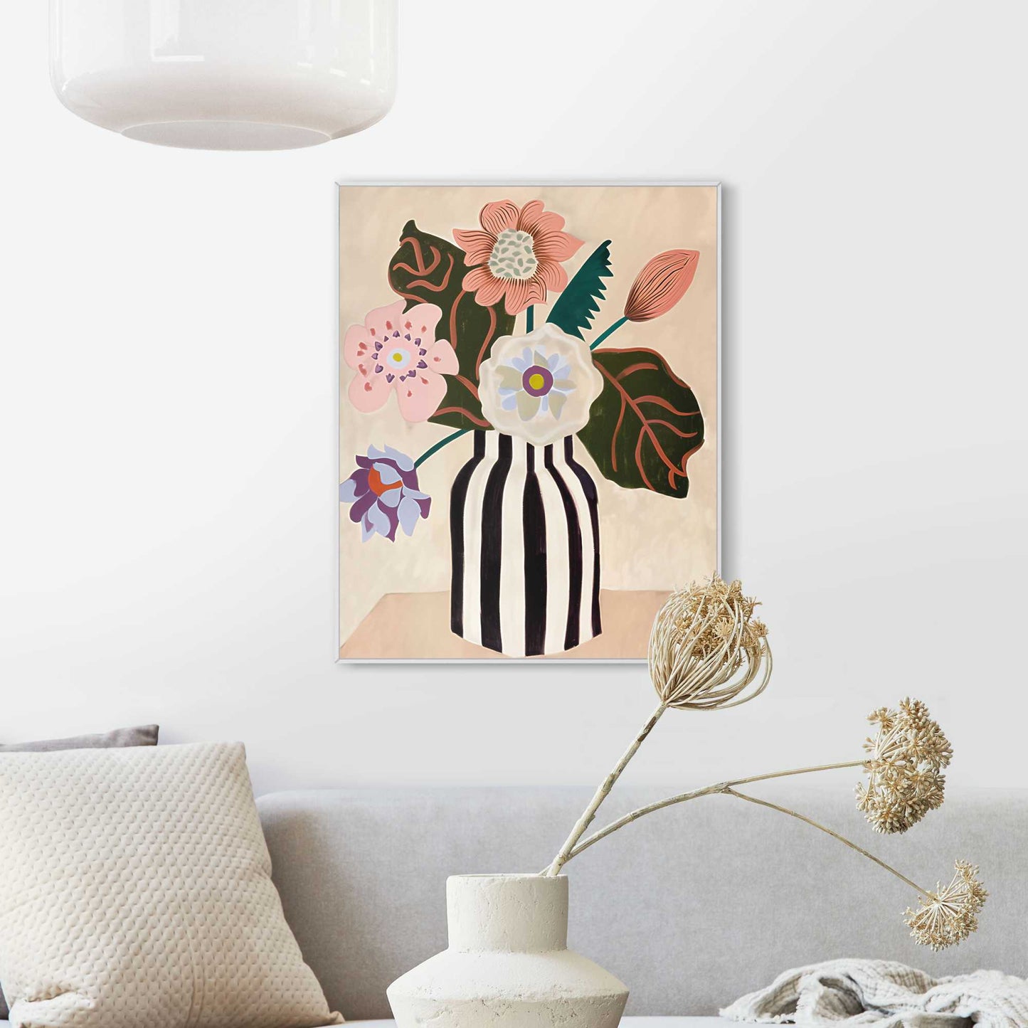 Framed in White Black White Striped Vase 50x40