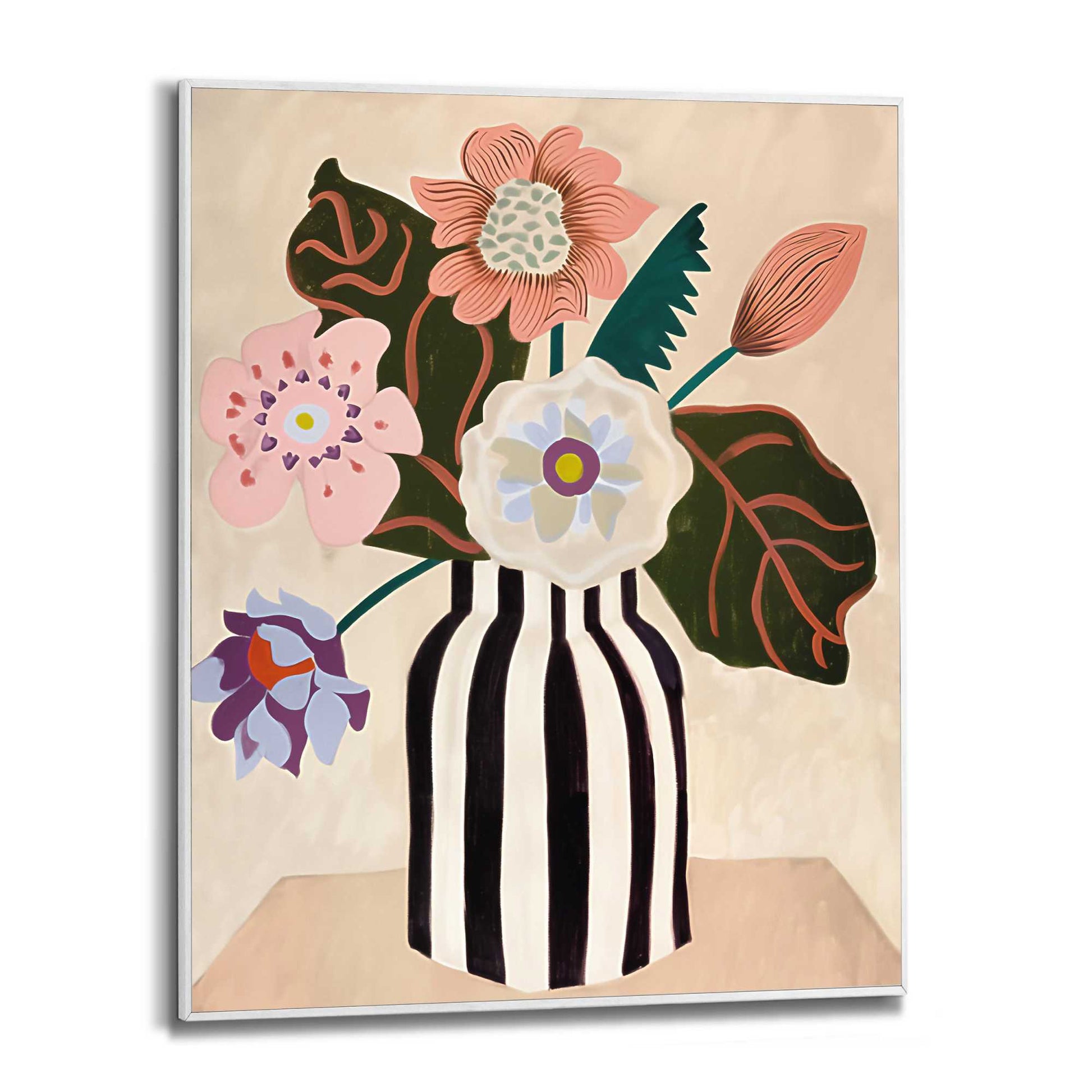 Framed in White Black White Striped Vase 50x40