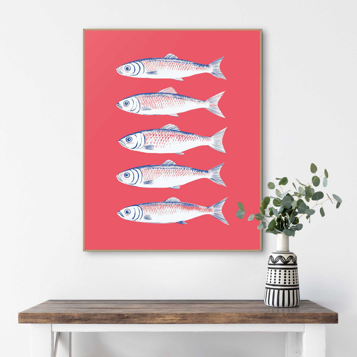 Framed in Wood Sardines 50x40