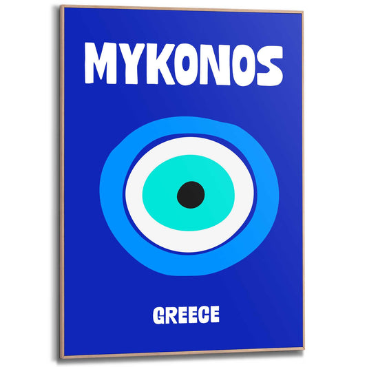 Framed in Wood Destination Mykonos 70x50