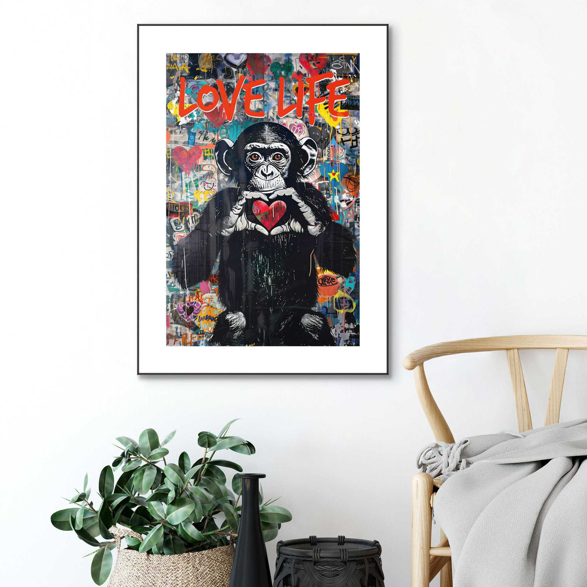 Framed in Black Love Life Monkey 70x50