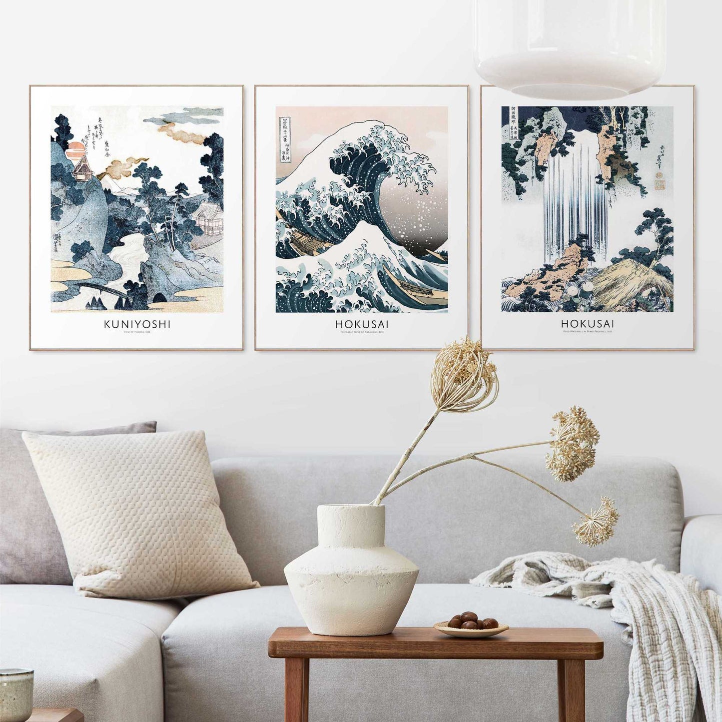 Framed in Wood Hokusai Triptych 50x40