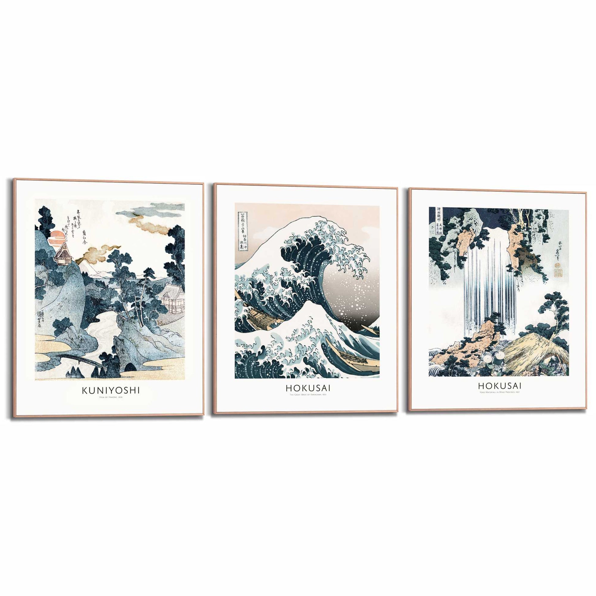 Framed in Wood Hokusai Triptych 50x40