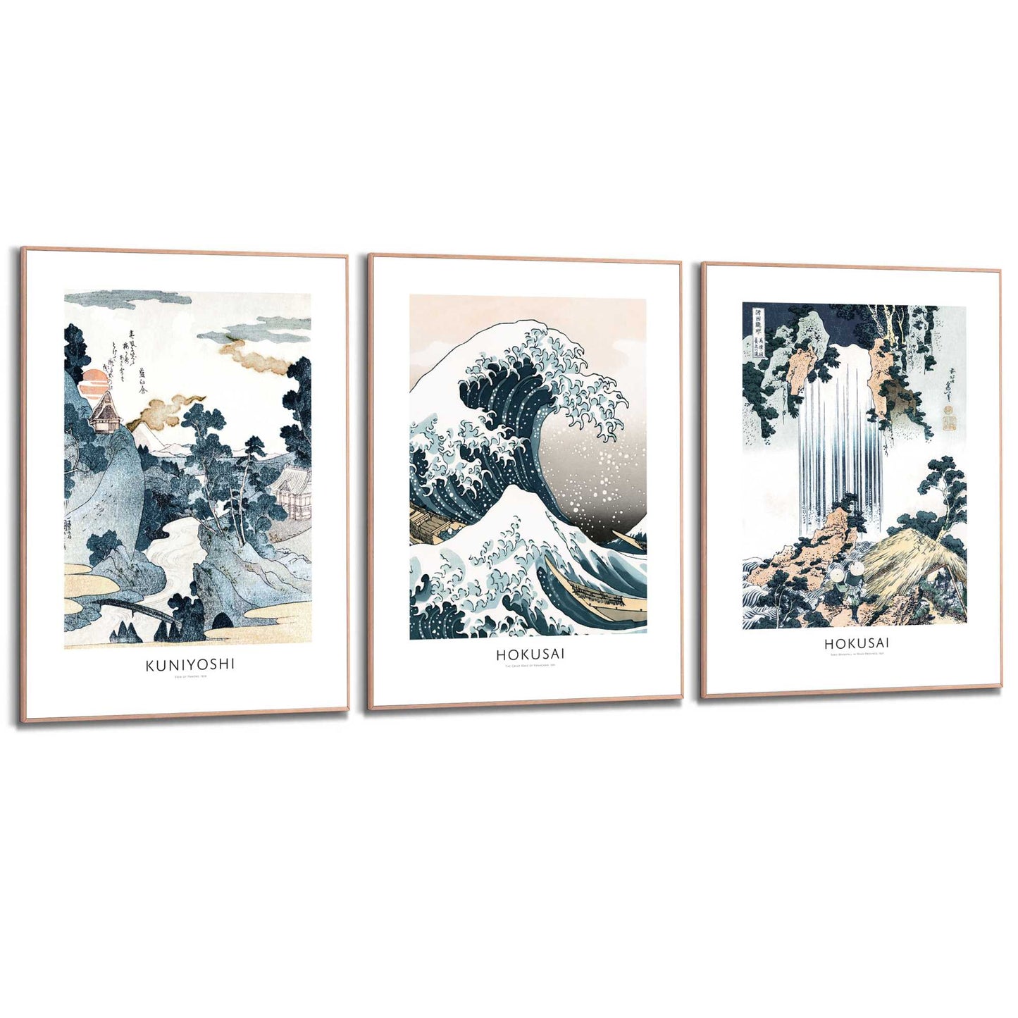 Framed in Wood Hokusai Triptych 70x50