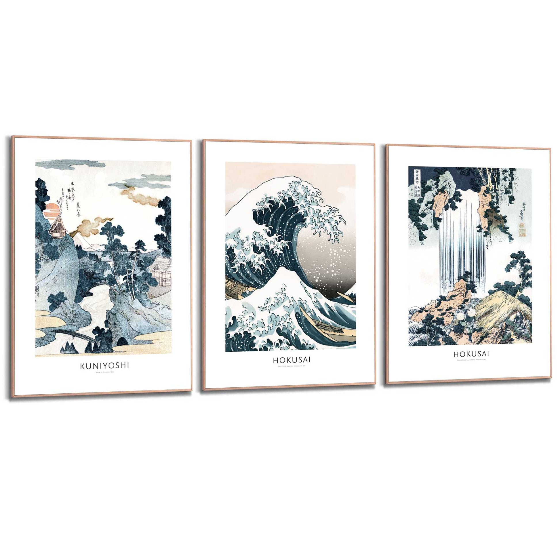 Framed in Wood Hokusai Triptych 70x50