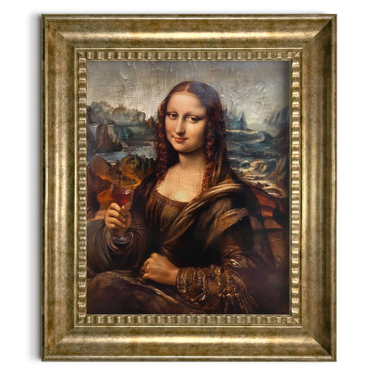 Stylish print in baroque frame Mona Lisa - wine lover 65x55