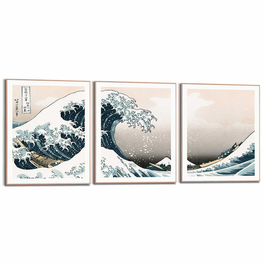 Framed in Wood Hokusai - the great wave 50x40