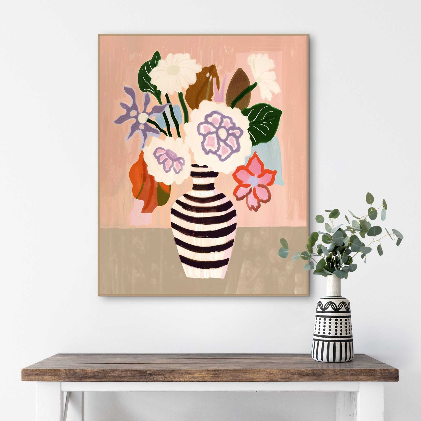 Framed in Wood Vase With Stripes 50x40
