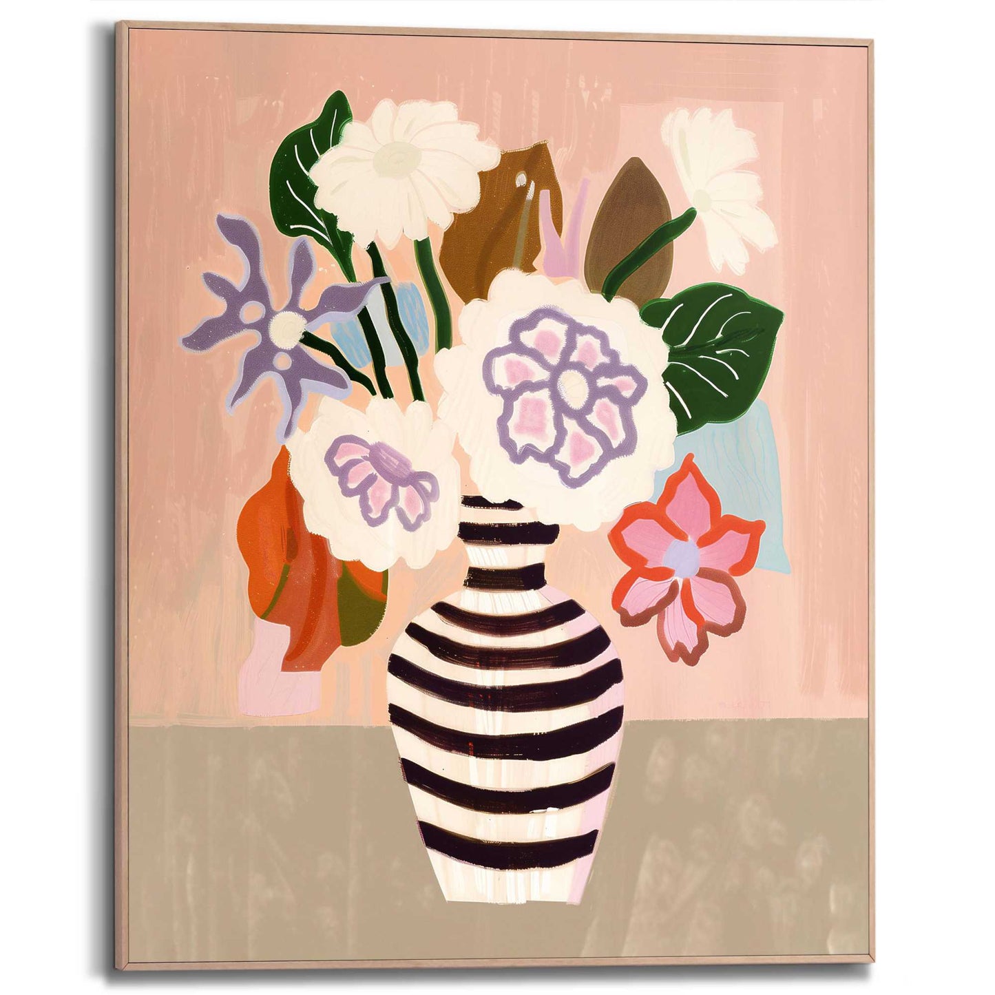 Framed in Wood Vase With Stripes 50x40