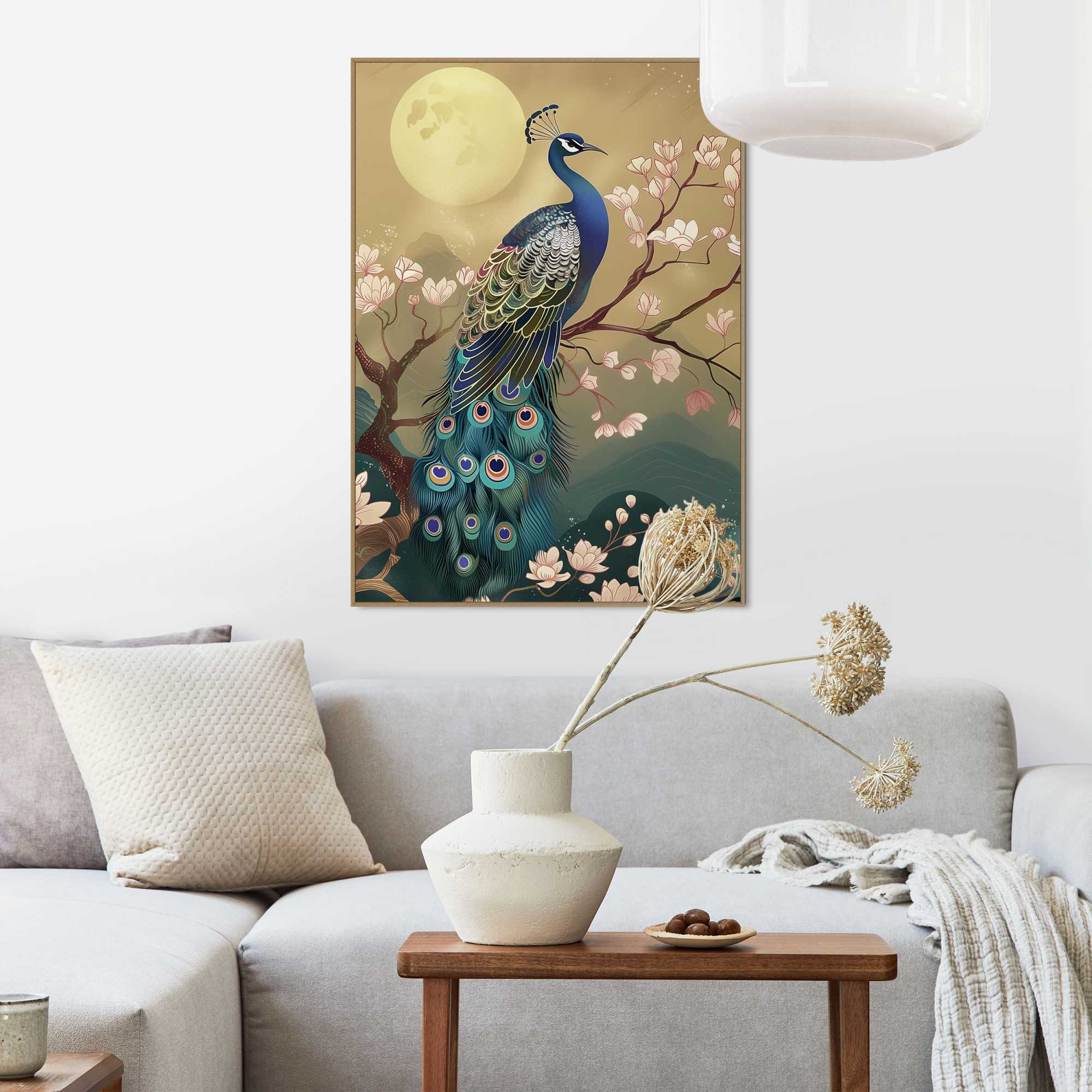 Framed in Wood Peacock 70x50 – Orangewallz