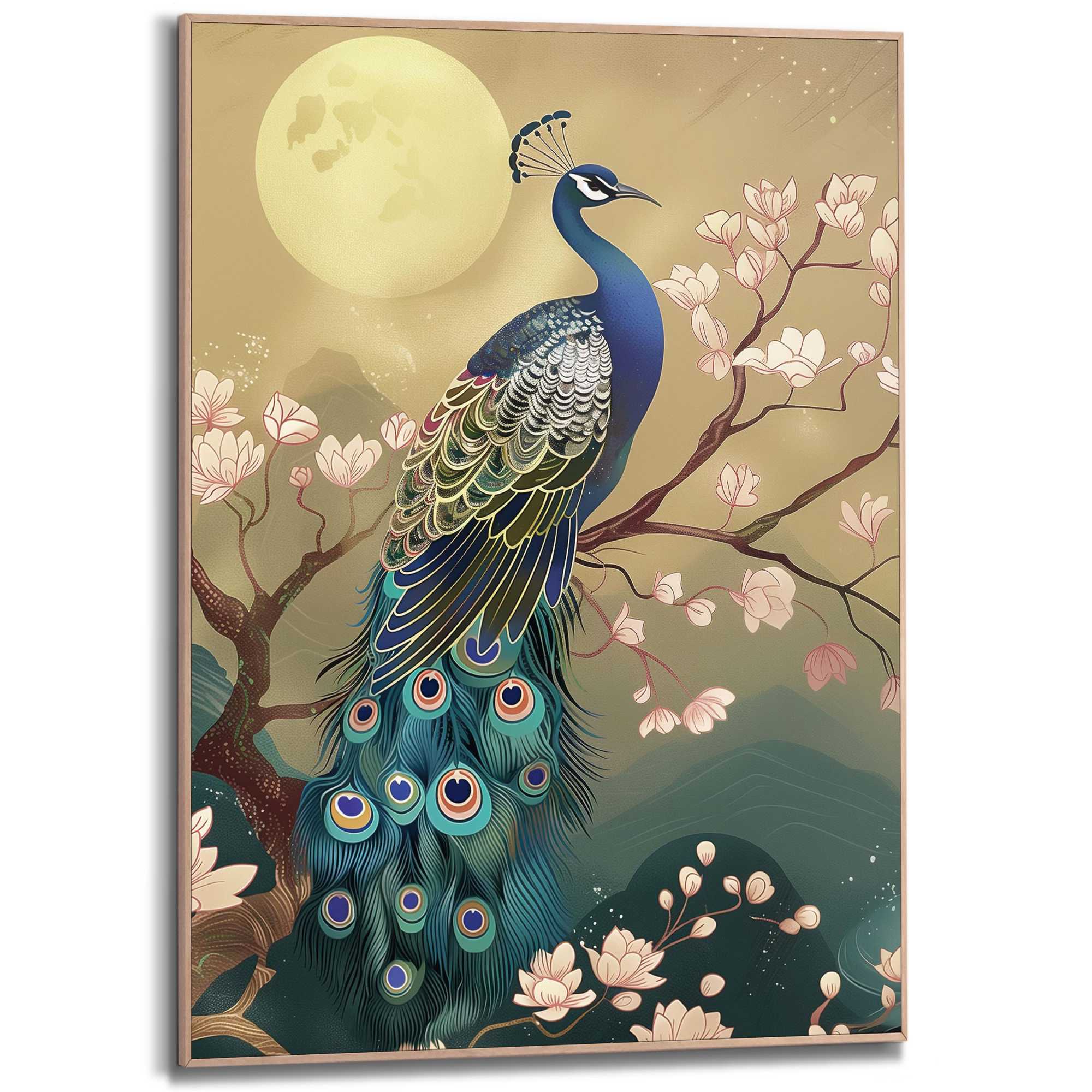 ★Original ART  ‘Peacock’ Framed in Wood Peacock 70x50 – Orangewallz