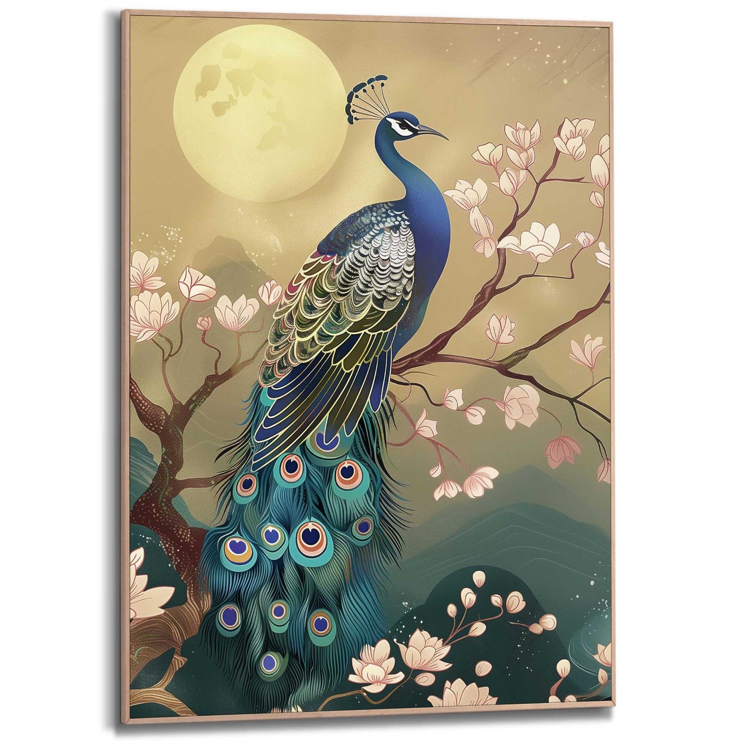 Framed in Wood Peacock 70x50