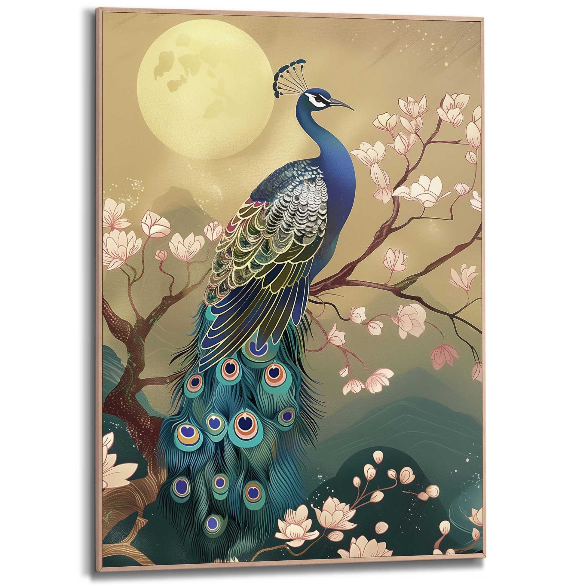 Framed in Wood Peacock 70x50
