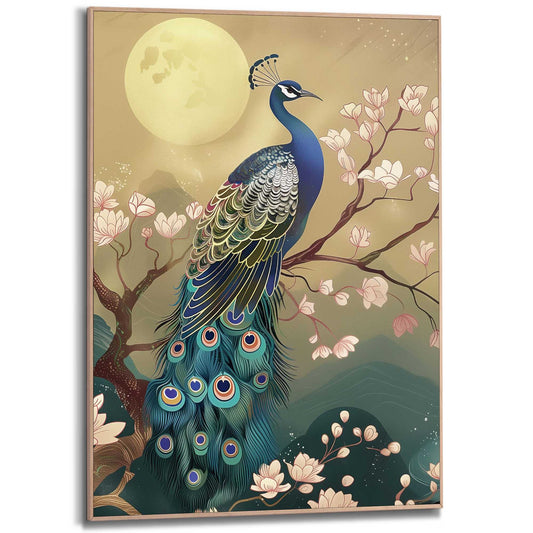 Framed in Wood Peacock 70x50