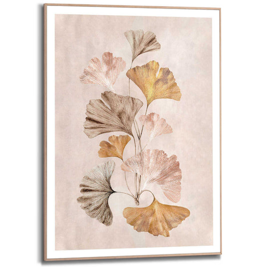 Framed in Wood Ginkgo Leaves 70x50