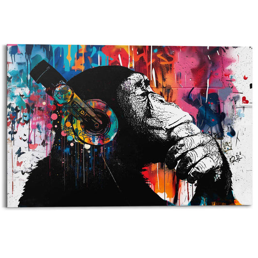 Painting Chimp with headphones 60x90