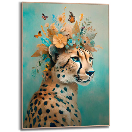 Framed in Wood Flower Jaguar 70x50