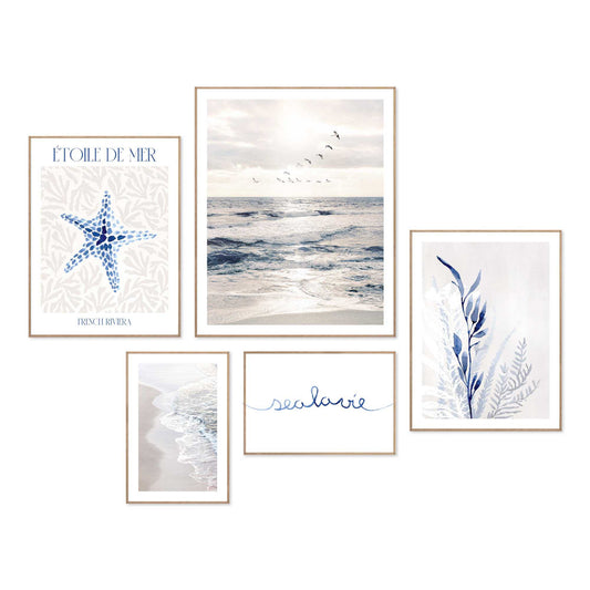 Framed in Wood Beach Life Blue 50x40