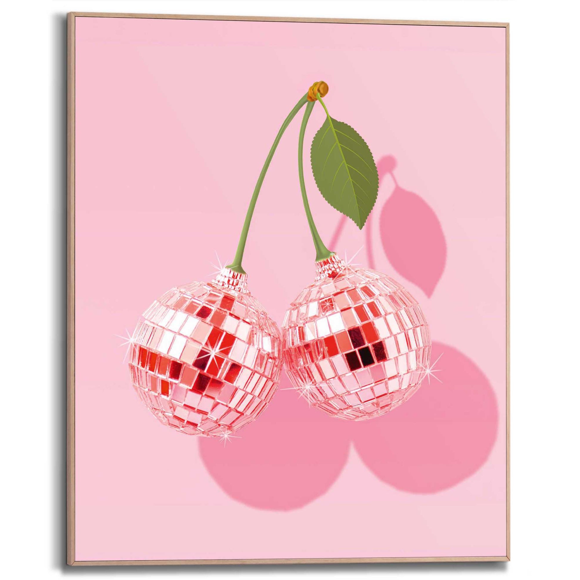 Framed in Wood Glitter Bal Cherries 50x40