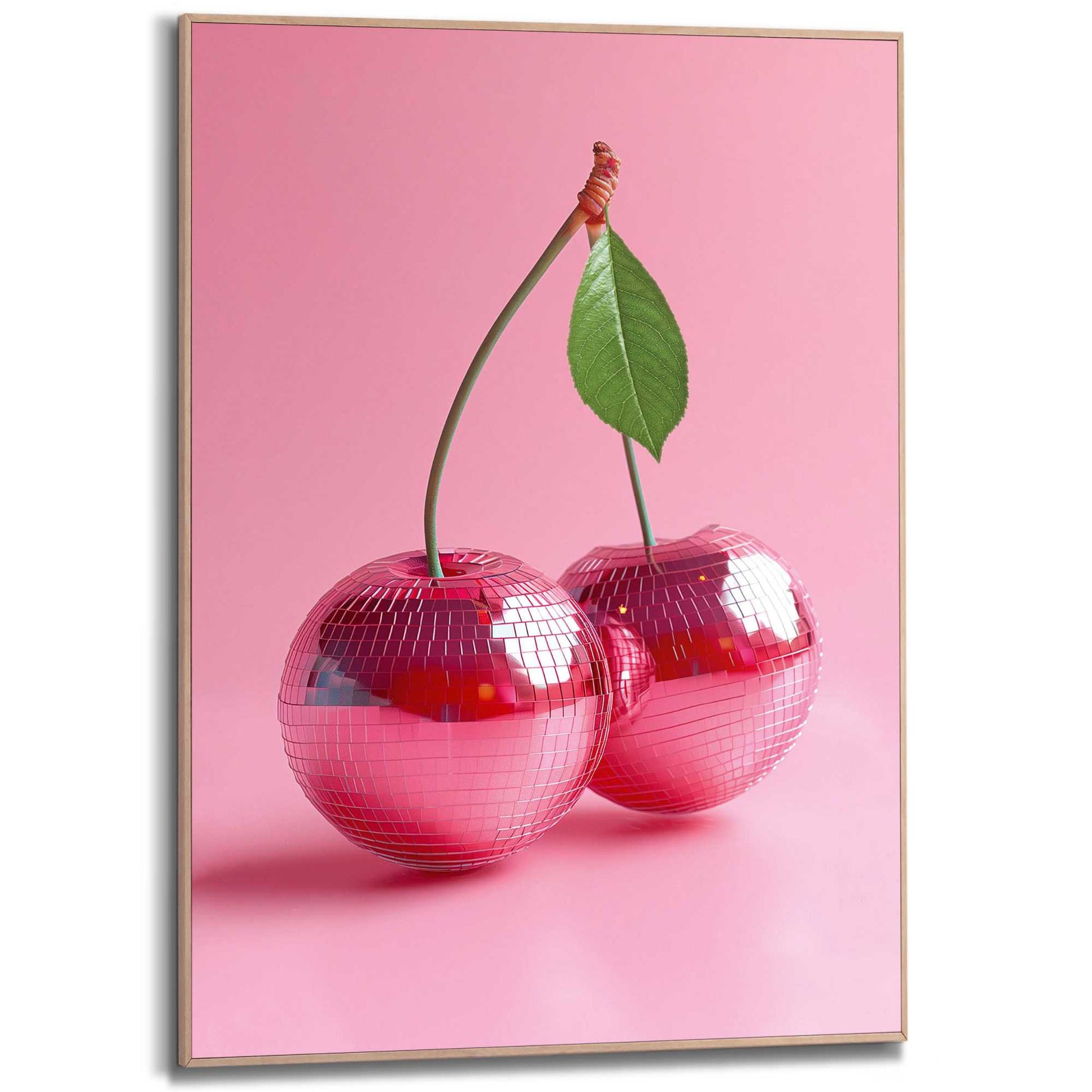Framed in Wood Glitter Bal Cherries 70x50