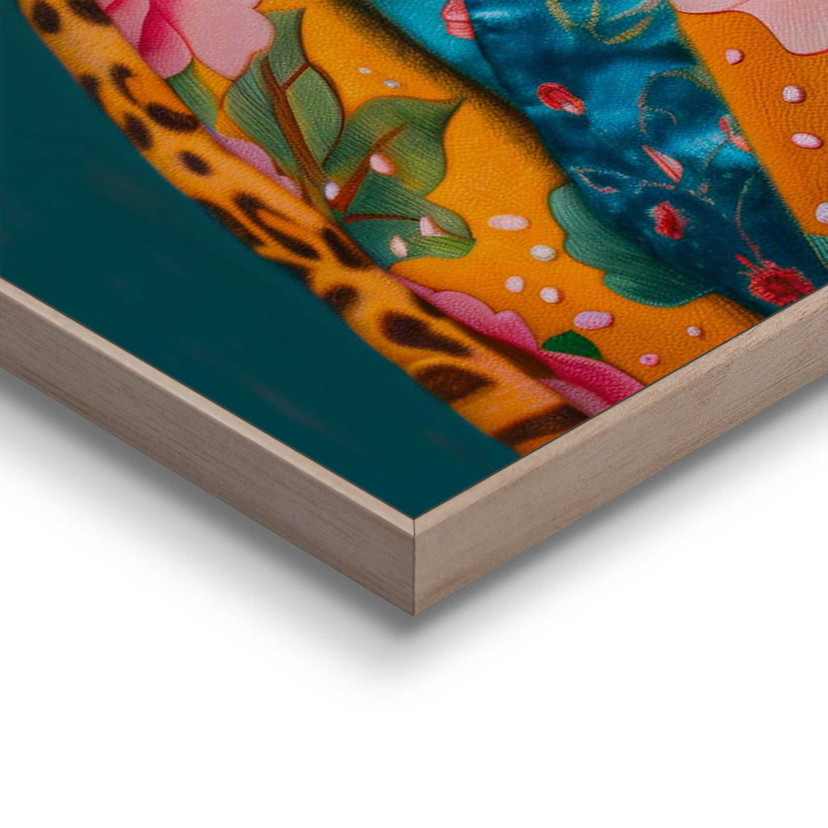 Framed in Wood Floral Fashion Leopard 70x50