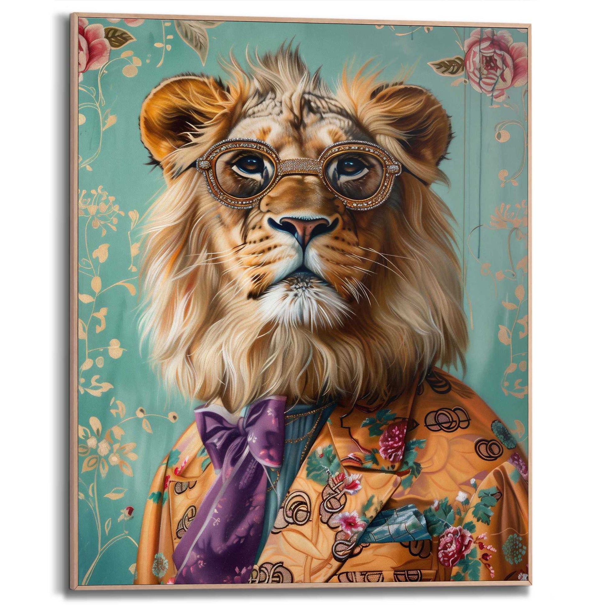 Framed in Wood Dandy Lion Portrait 50x40