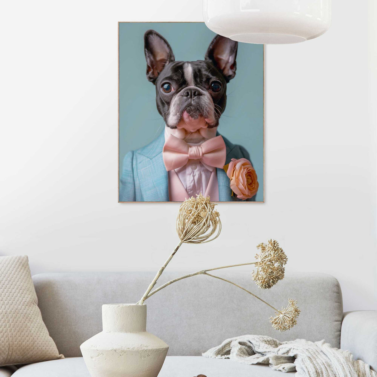 Framed in Wood Dressed Boston Terrier 50x40