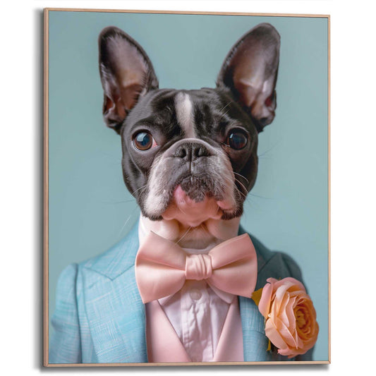 Framed in Wood Dressed Boston Terrier 50x40
