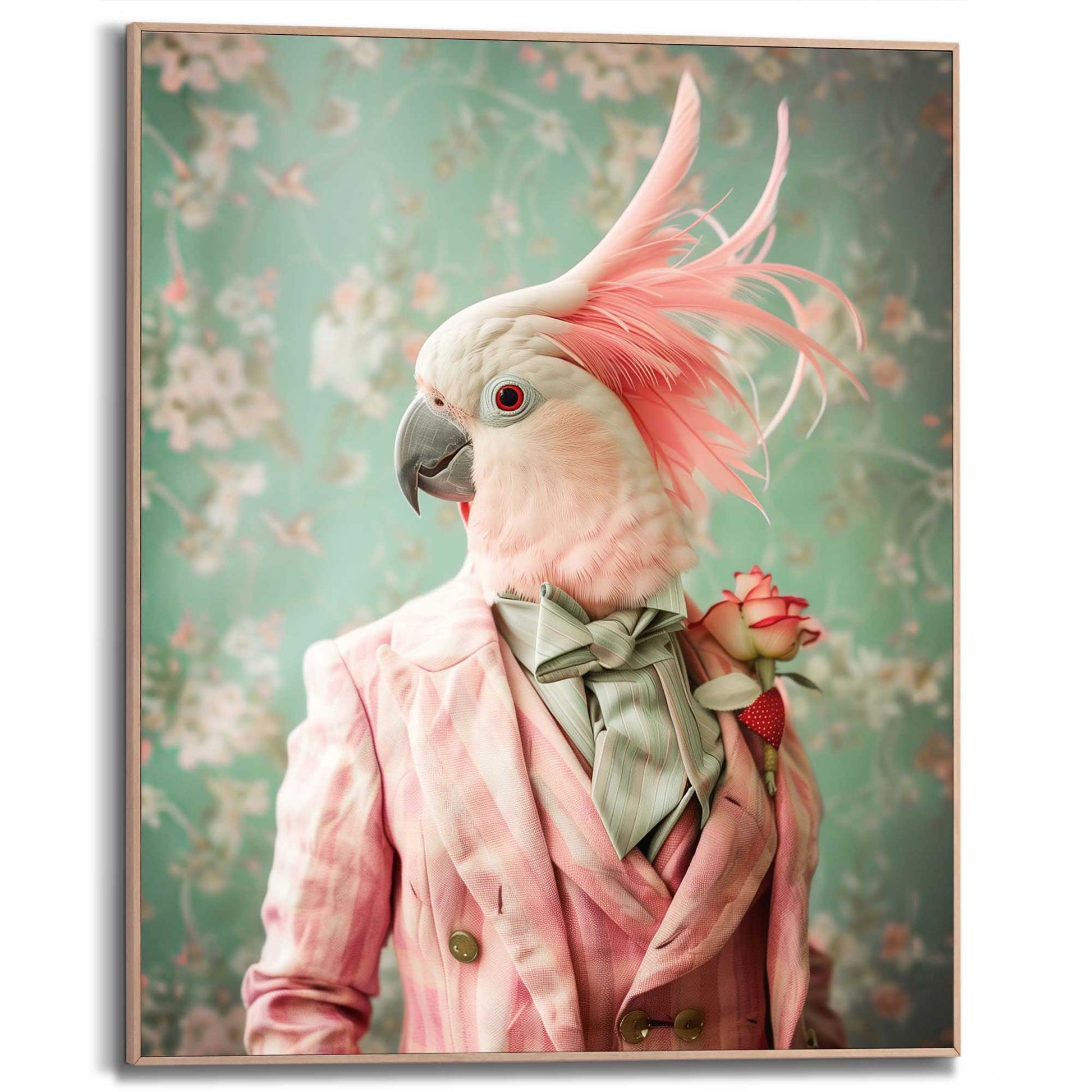 Framed in Wood Dressed Pink Bird 50x40