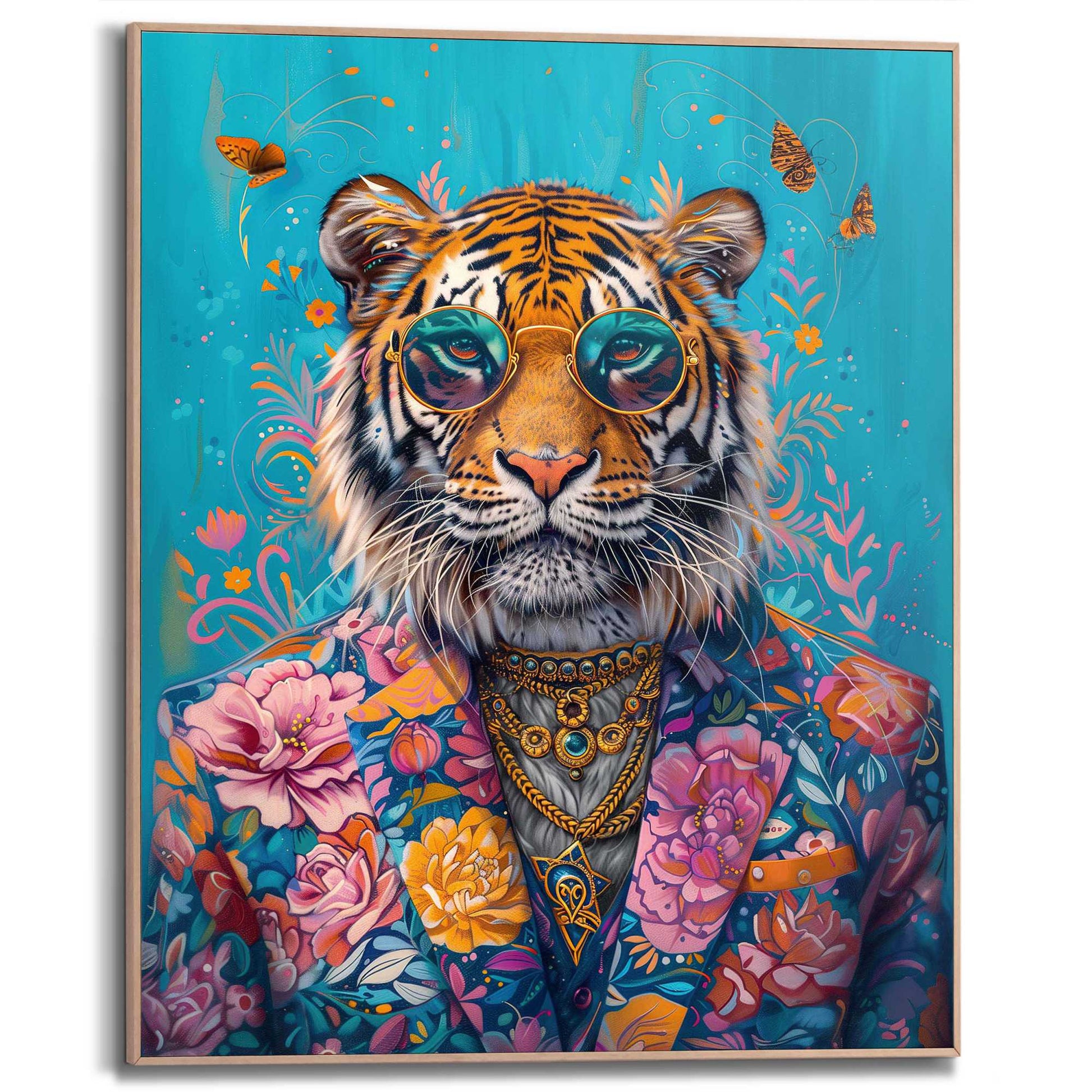 Framed in Wood Dandy Floral Tiger 50x40