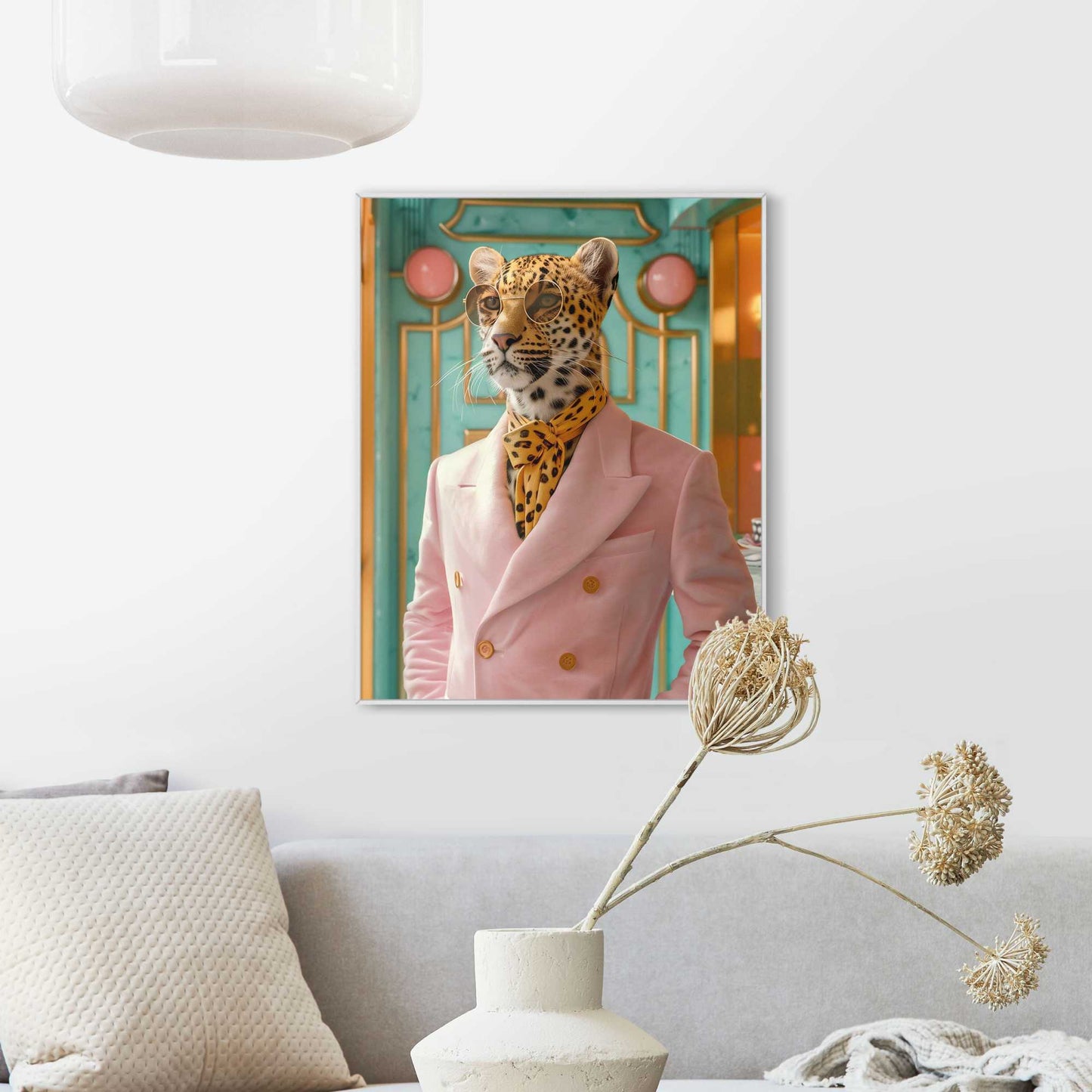 Framed in White Pastel Leopard 50x40