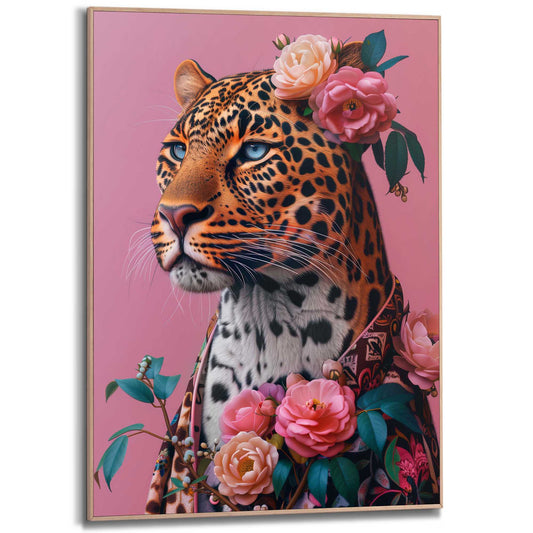 Framed in Wood Fashion Leopard 70x50