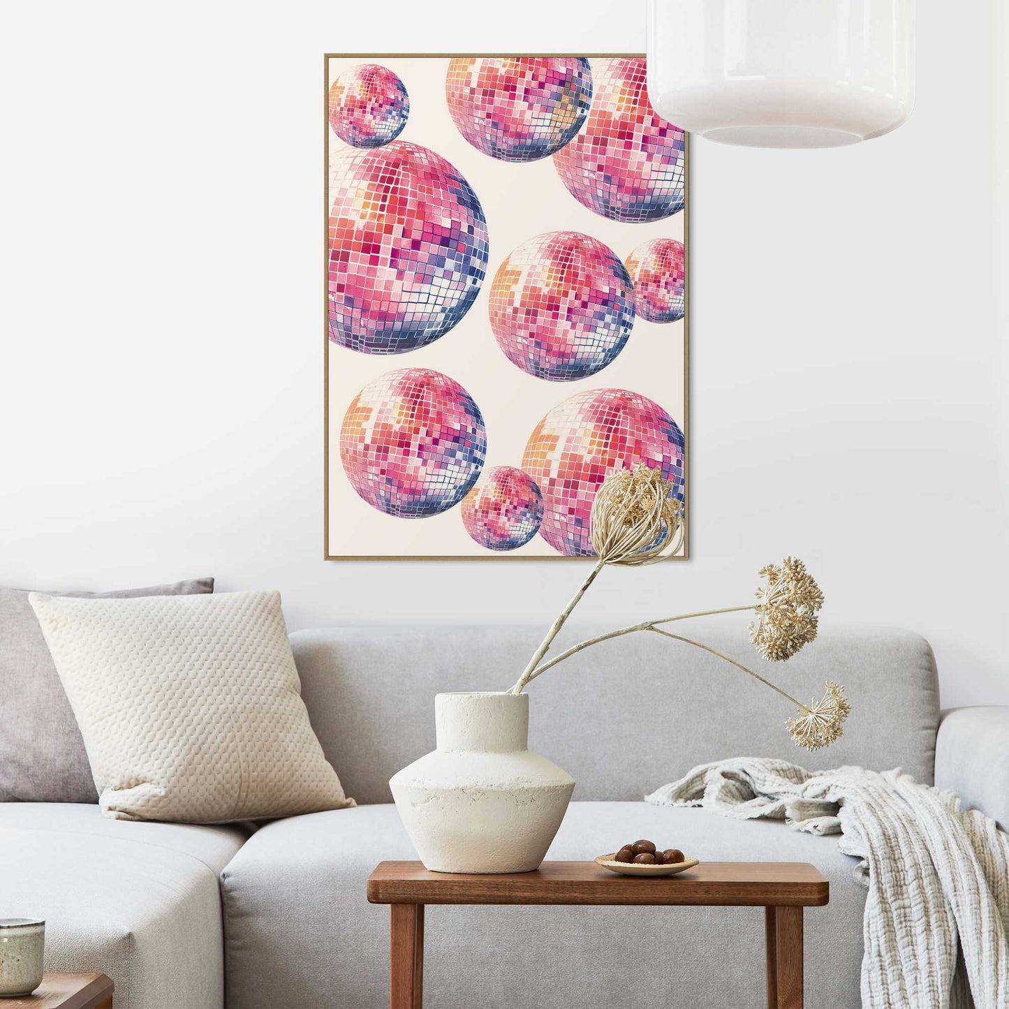 Framed in Wood Glitter Balls 70x50