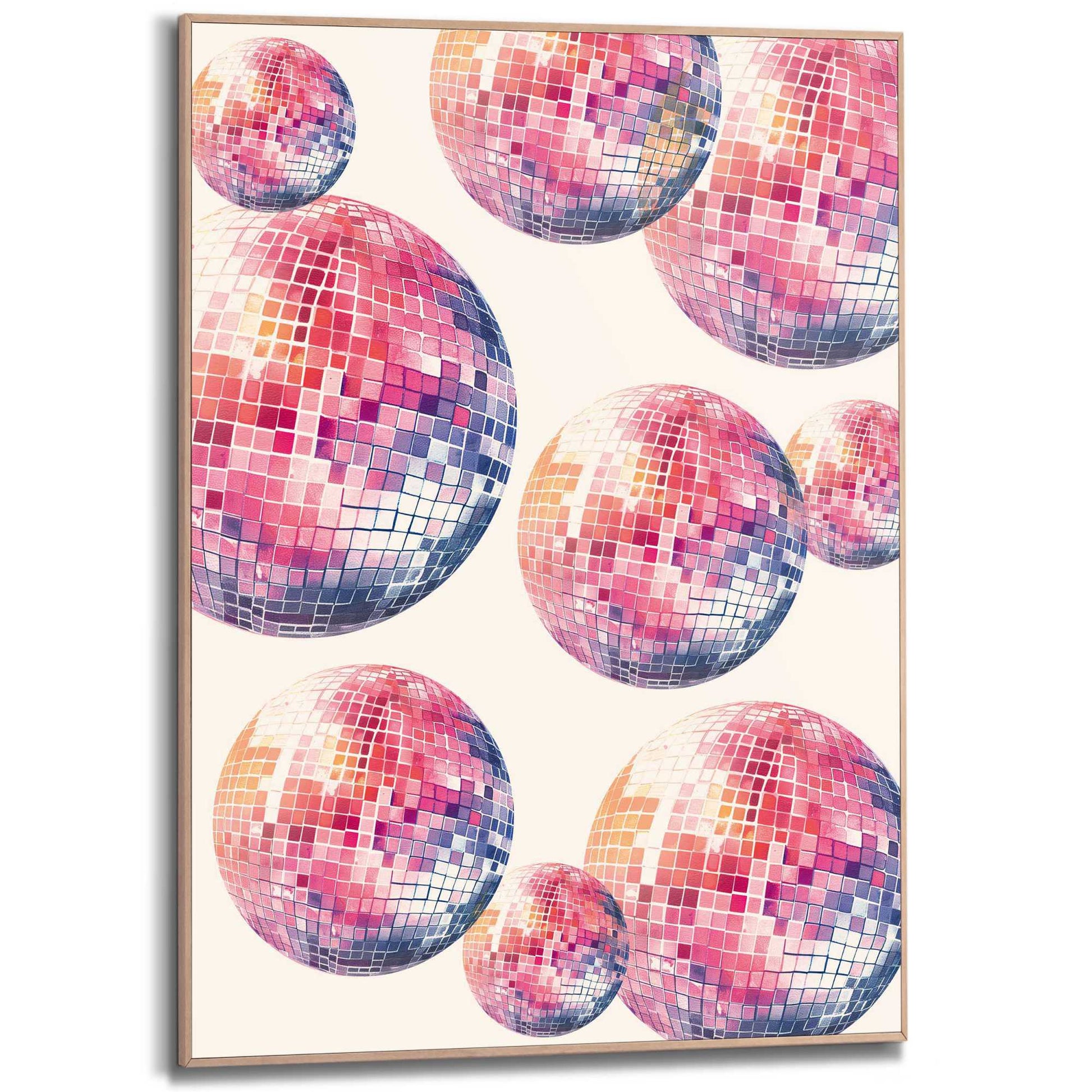 Framed in Wood Glitter Balls 70x50