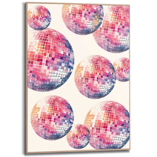 Framed in Wood Glitter Balls 70x50
