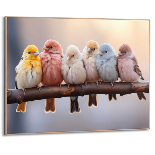 Framed in Wood Birds in Pastel Colours 50x70
