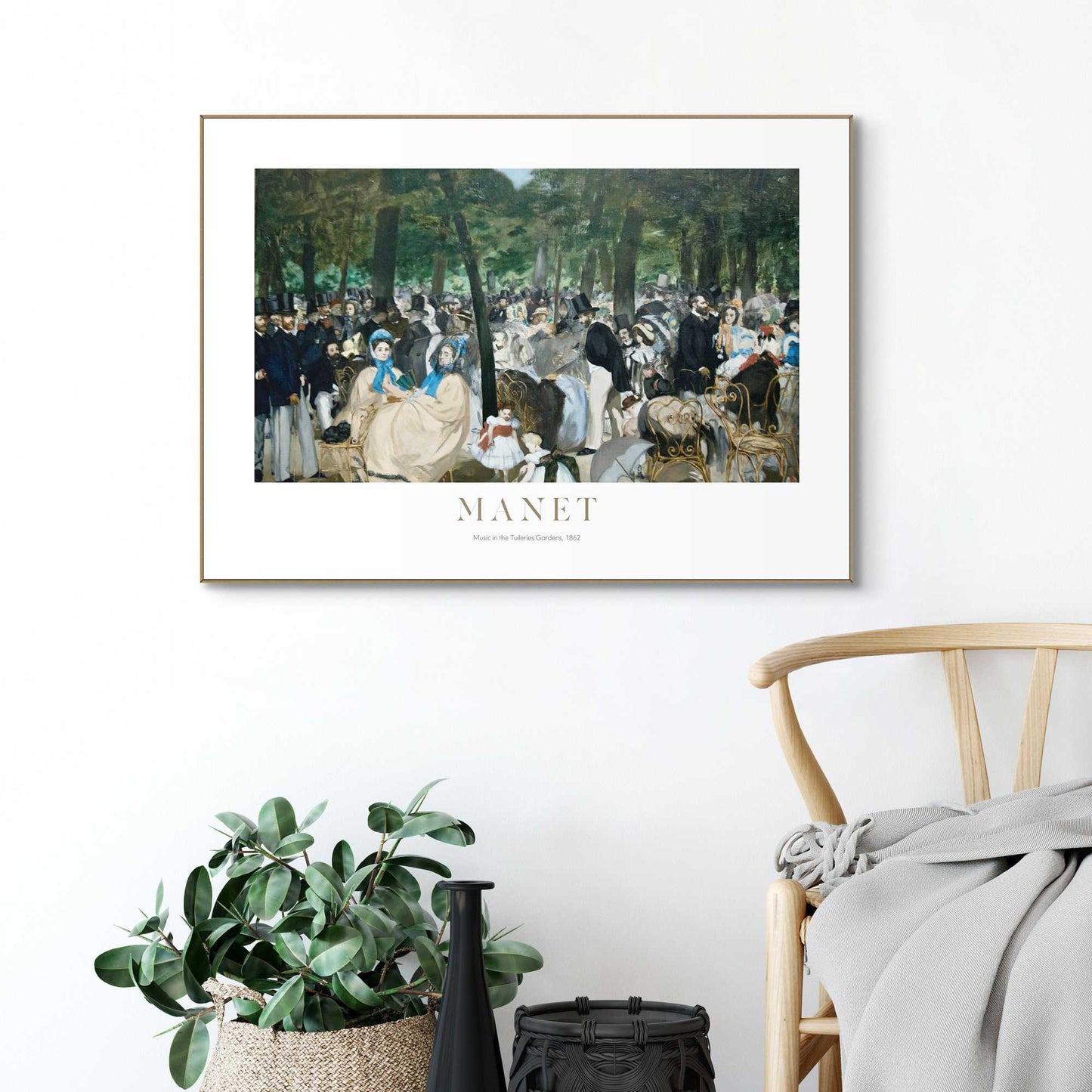 Framed in Wood Manet - Music in the Tuileries gardens 50x70