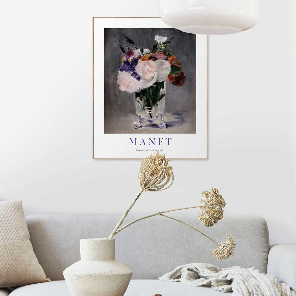 Framed in Wood Manet - Flowers in a chrystal vase 50x40