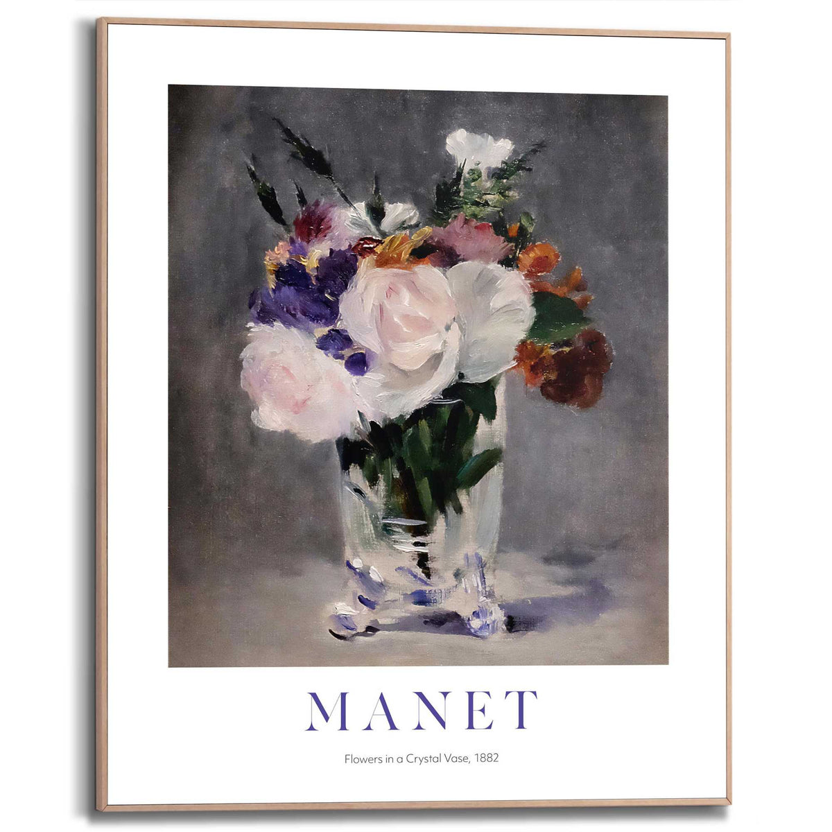 Framed in Wood Manet - Flowers in a chrystal vase 50x40