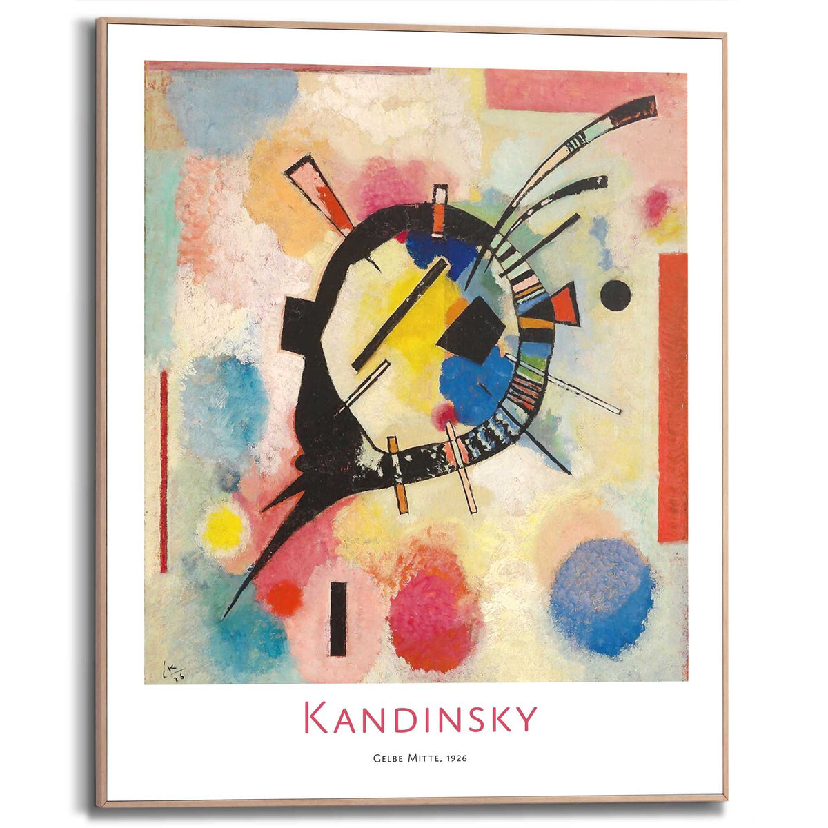 Framed in Wood Wassily Kandinsky - Gelbe Mitte 50x40